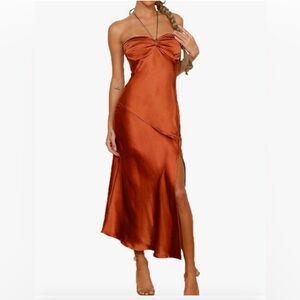 Satin Tube Top Slit Strapless Halter Midi Dresses